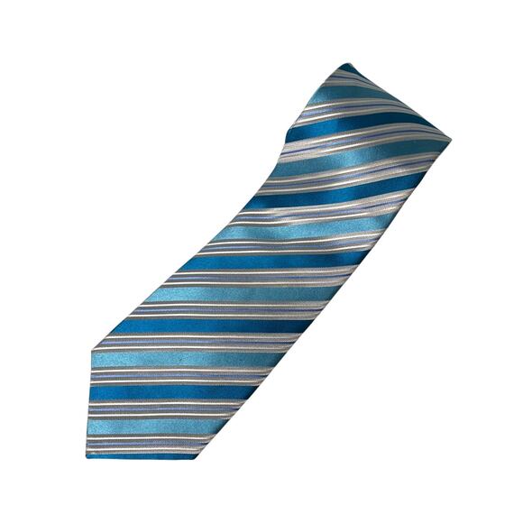 Geoffrey Beene Silk Tie Teal White Stripes - Picture 1 of 5